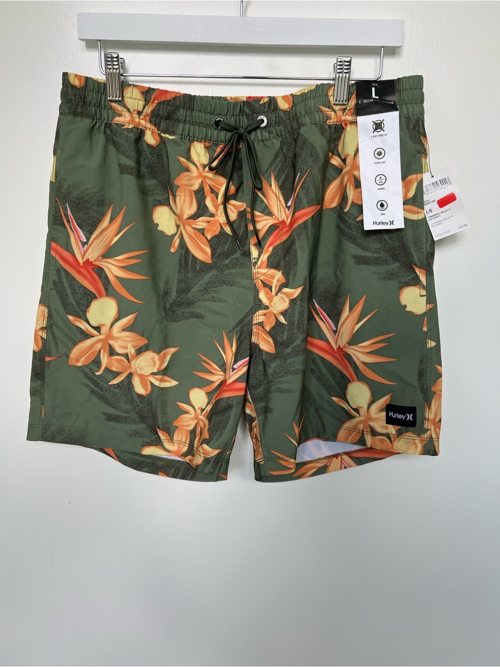 Hurley Men's Olive Floral Swim Trunks size large